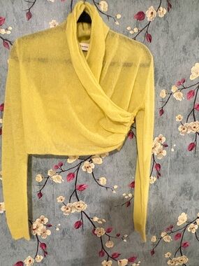 Tory Burch Yellow Draped Cowl Turtleneck Sweater